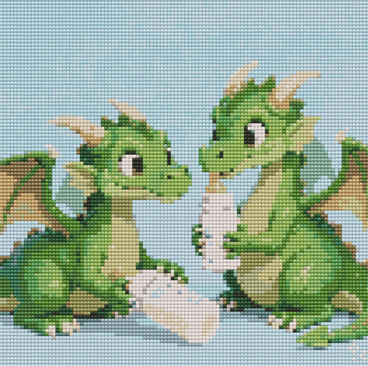 Diamant painting petit format pour enfants baby dragons 🐉 perles rondes 22 couleurs sans effets spéciaux.