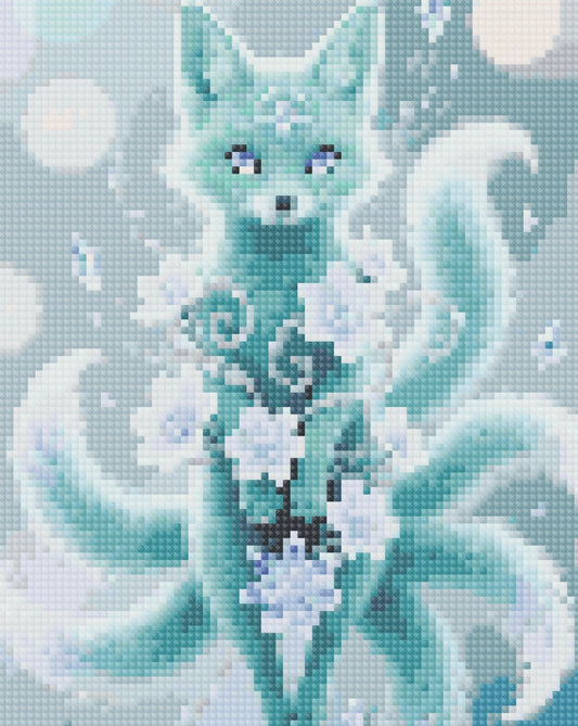 Petit renard bleu 🦊 série kitsune 20x25 cm et 30 couleurs aurores 16 couleurs aurore boréales