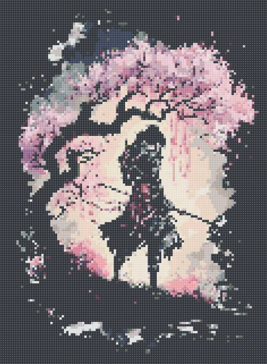 Toile Diamant Painting – Samaïraï Sakura, 30x40cm, 40 Couleurs Fairy Dust