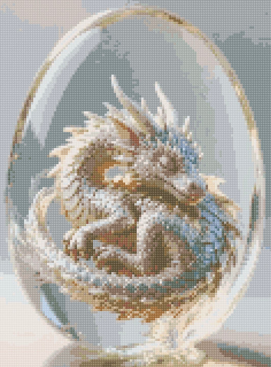 Bébé dragon dans son œuf 30x40cm perles carrées 40 couleurs fairy dust & aurores boréales