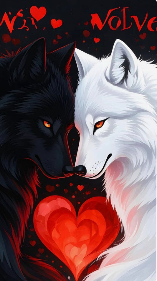 Loups amoureux 30x40cm perles carrées 24 couleurs fairy dust & aurores boréales