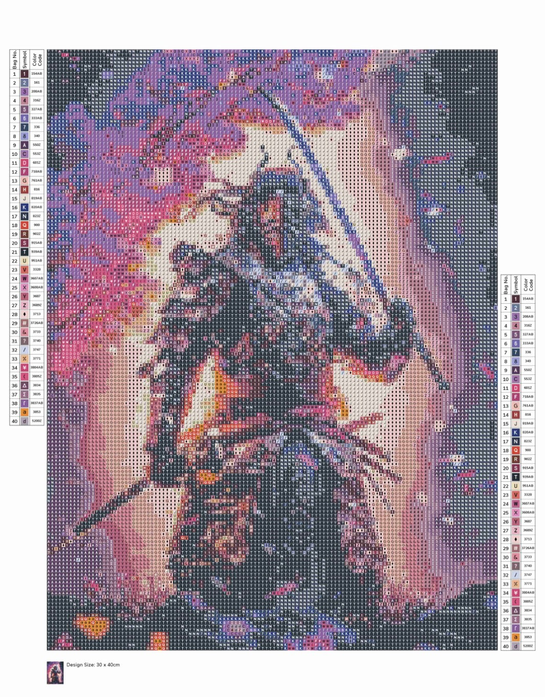 Toile Diamant Painting – Samaïraï Sakura, 30x40cm, Fairy Dust & Aurores Boréales