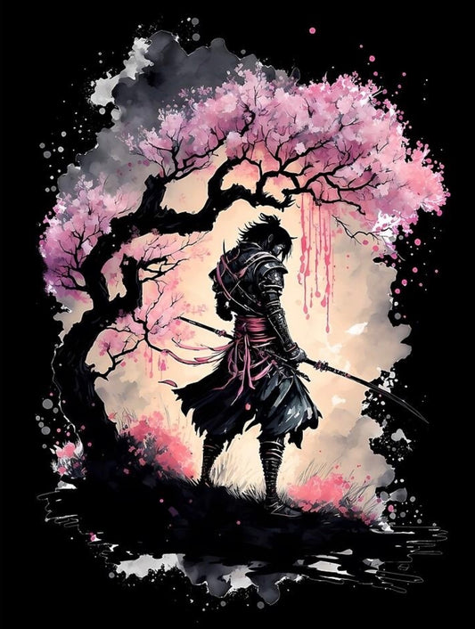 Toile Diamant Painting – Samaïraï Sakura, 30x40cm, 40 Couleurs Fairy Dust