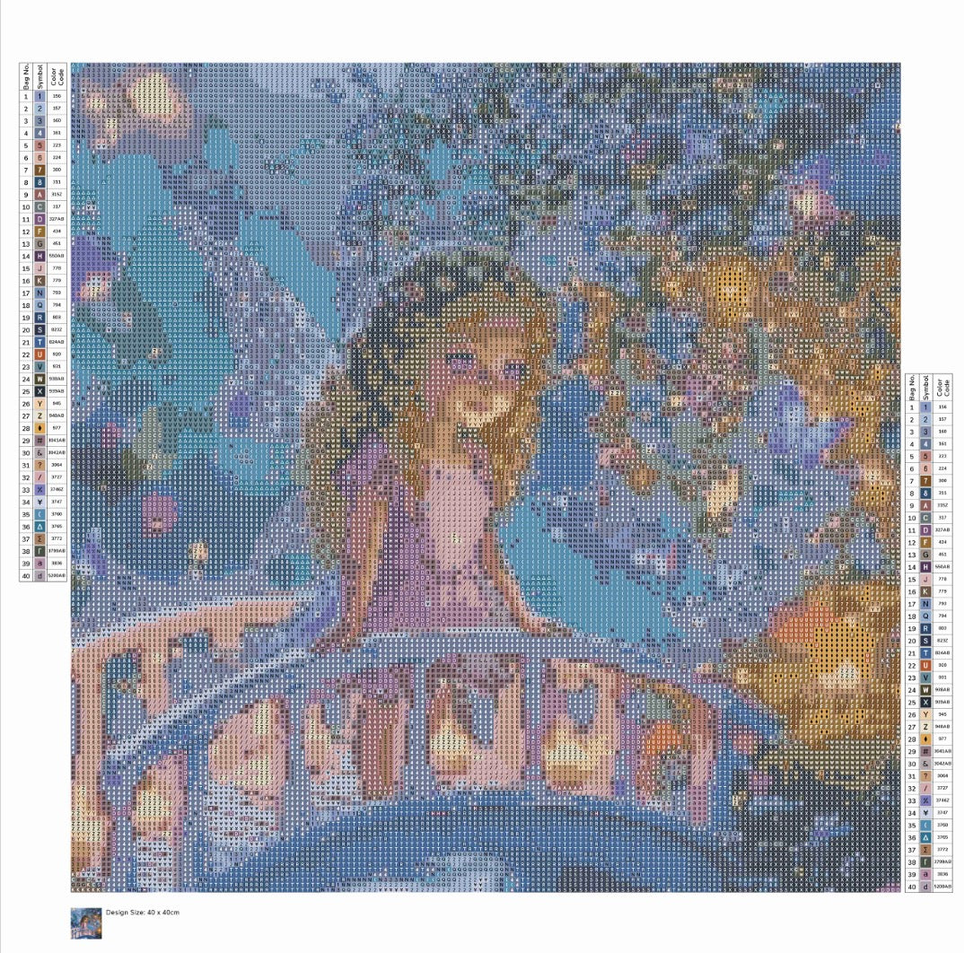 Diamant painting 40x40cm petite fille sur un pont 40 couleurs perles carrée fairy dust & Aurora ✨(brillantes) voir la description