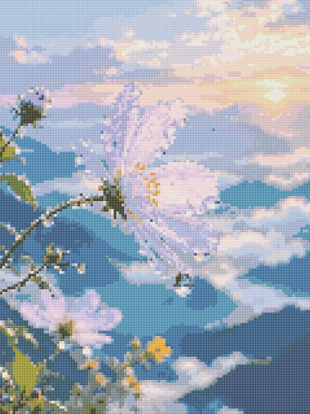 Rosée matinale fleurie 🌸 30x40cm perles carrés x40 couleurs dont 15 aurores boréales et 2 fairy dust ✨
