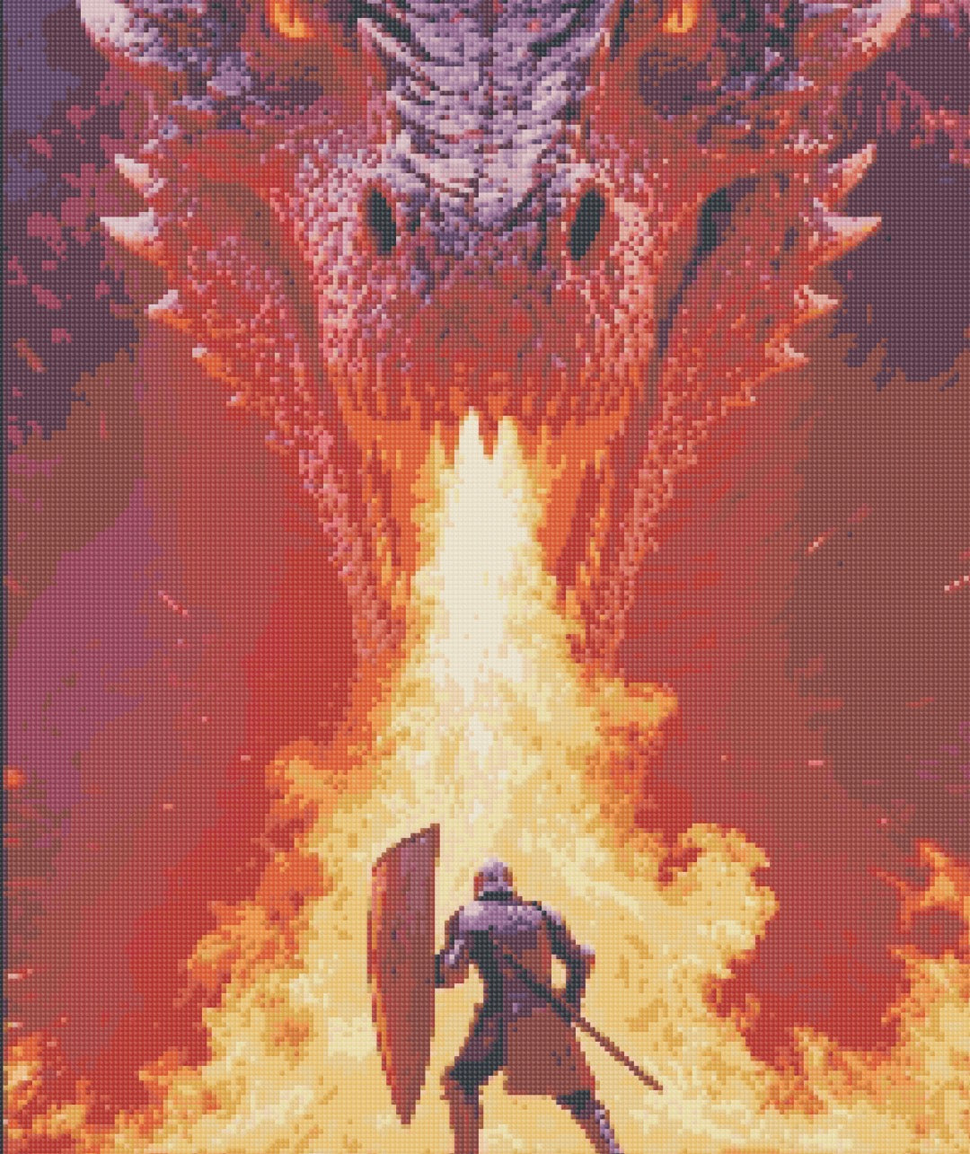 Toile dragon cracheur de feu 🔥 50x60 cm perles carrées à effets spéciaux