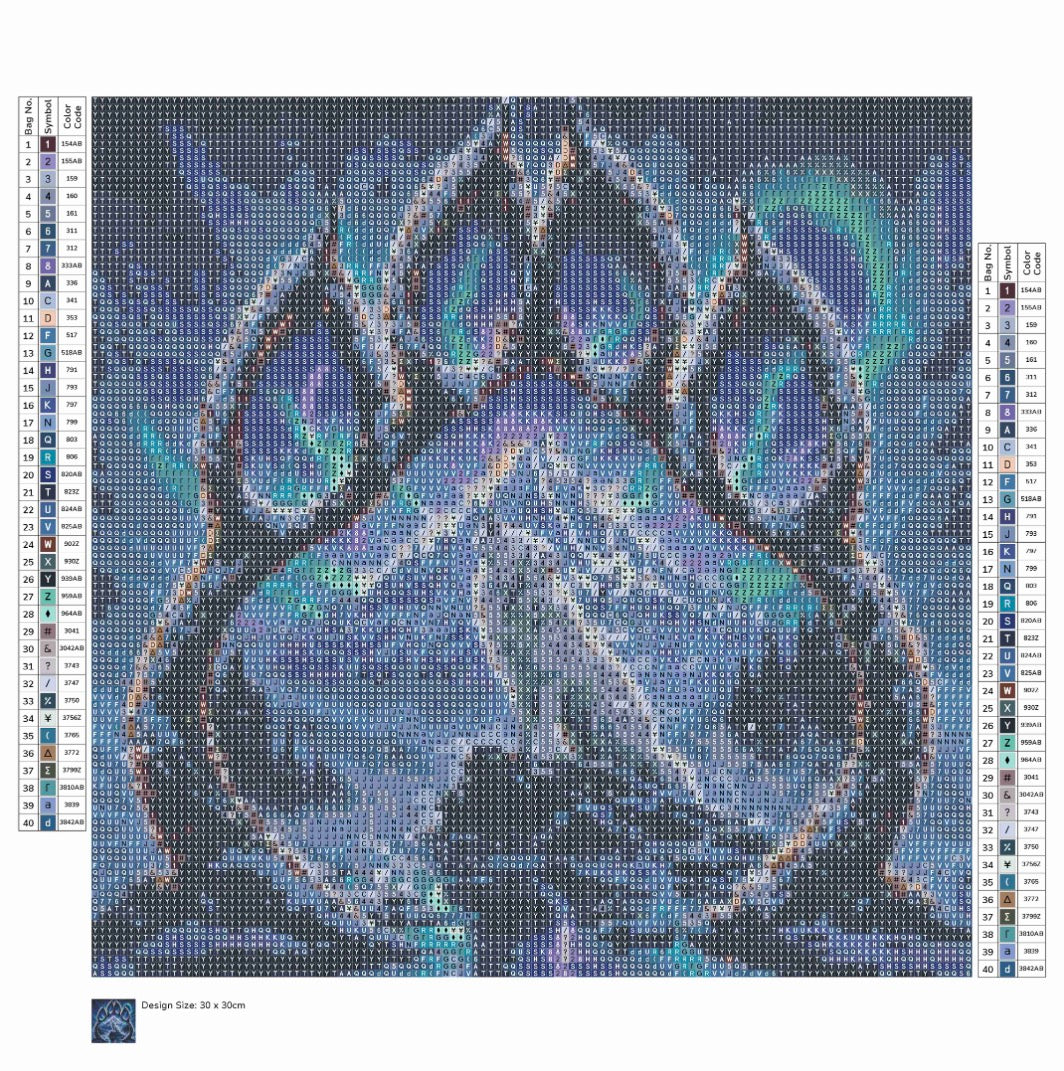 Loup dans une patte de loup 🐺 30x30 cm perles carrées 40 couleurs fairy dust &aurores boréales
