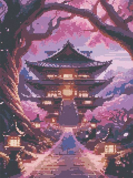 Toile Diamant Painting – Chemin vers le Temple Japonais Sakura, 30x40cm, Fairy Dust