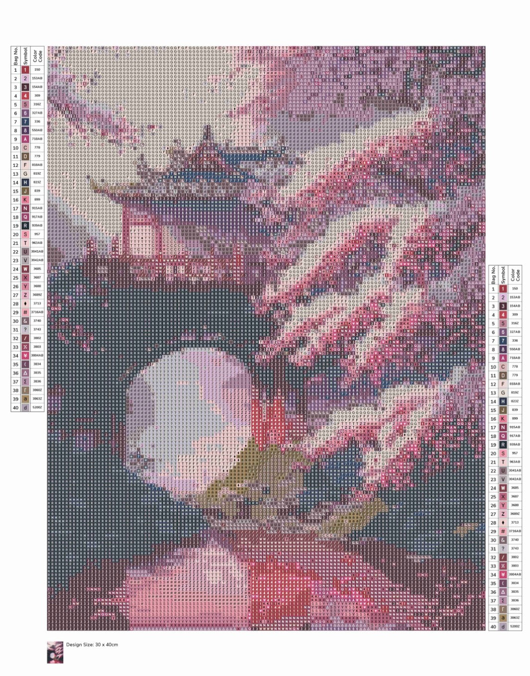 Toile Diamant Painting – Pont Japonais Sakura, 30x40cm, Fairy Dust & Aurores Boréales