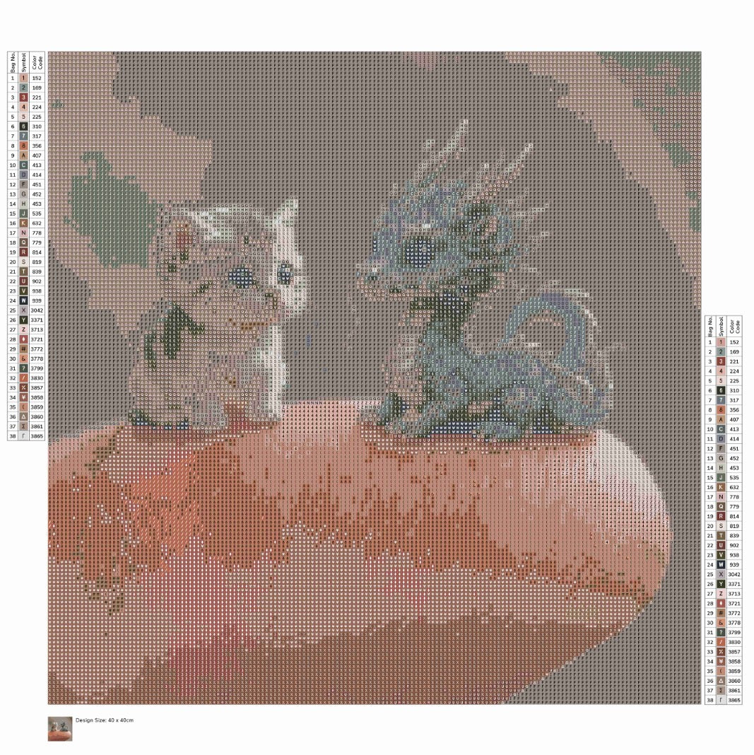 Petit chat avec son ami le petit dragon 🐉 40x40 cm 40 couleurs