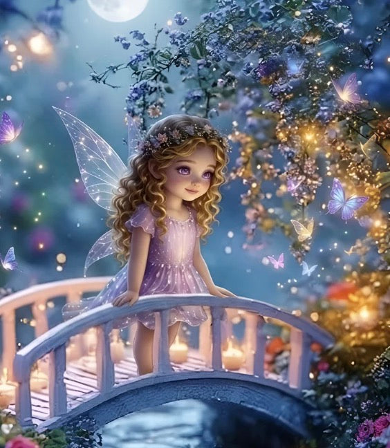 Diamant painting 40x40cm petite fille sur un pont 40 couleurs perles carrée fairy dust & Aurora ✨(brillantes) voir la description