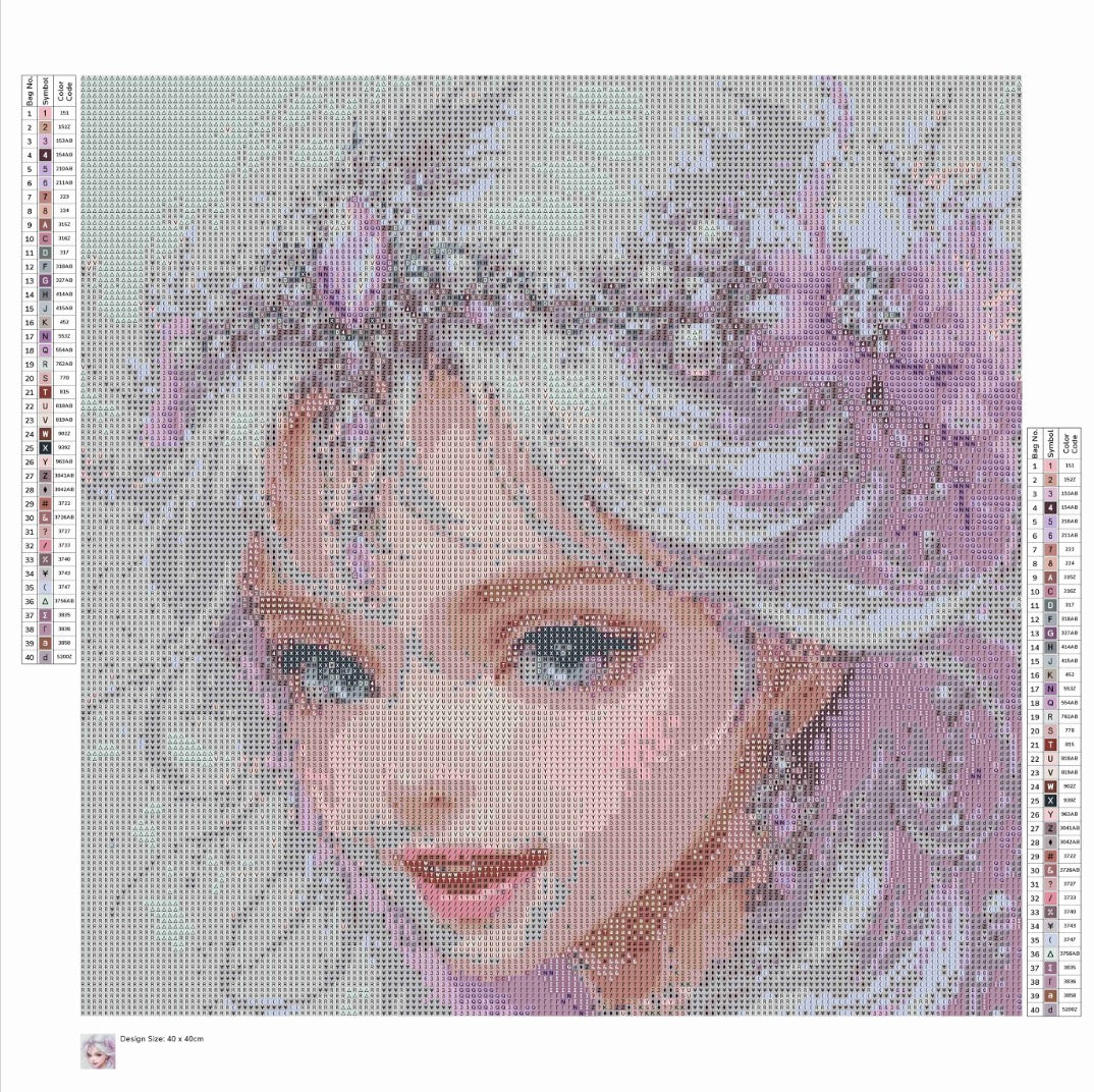 Toile Diamant Painting – Fille au Visage Fin, 40x40cm, Fairy Dust & Aurores Boréales