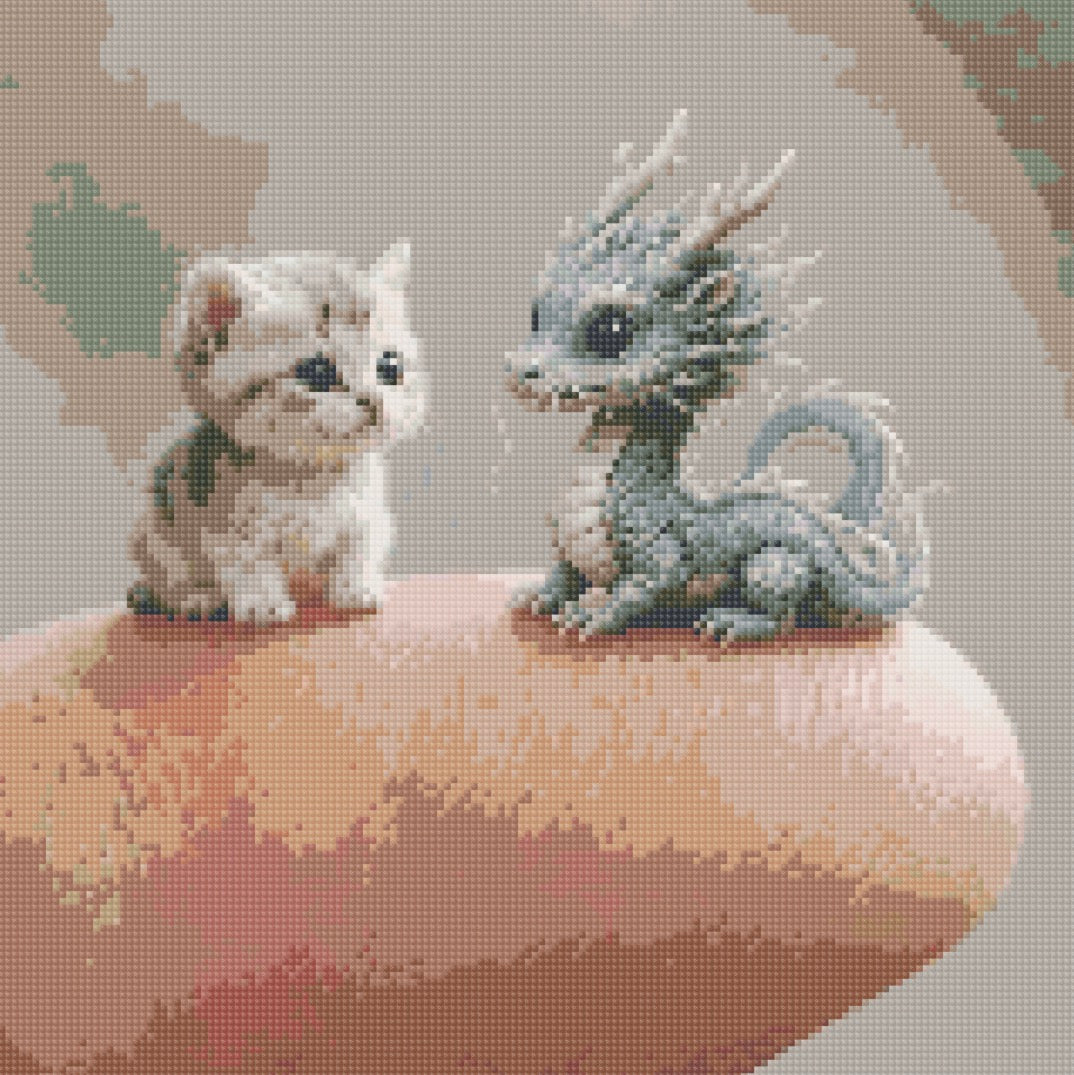 Petit chat avec son ami le petit dragon 🐉 40x40 cm 40 couleurs