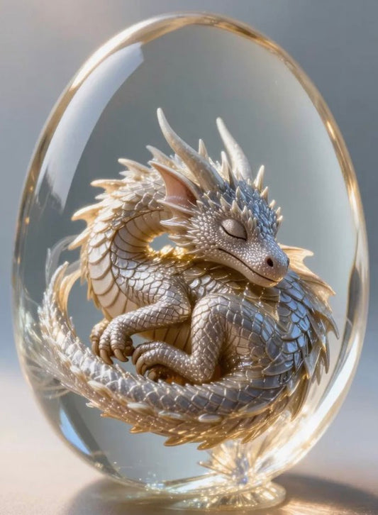 Bébé dragon dans son œuf 30x40cm perles carrées 40 couleurs fairy dust & aurores boréales