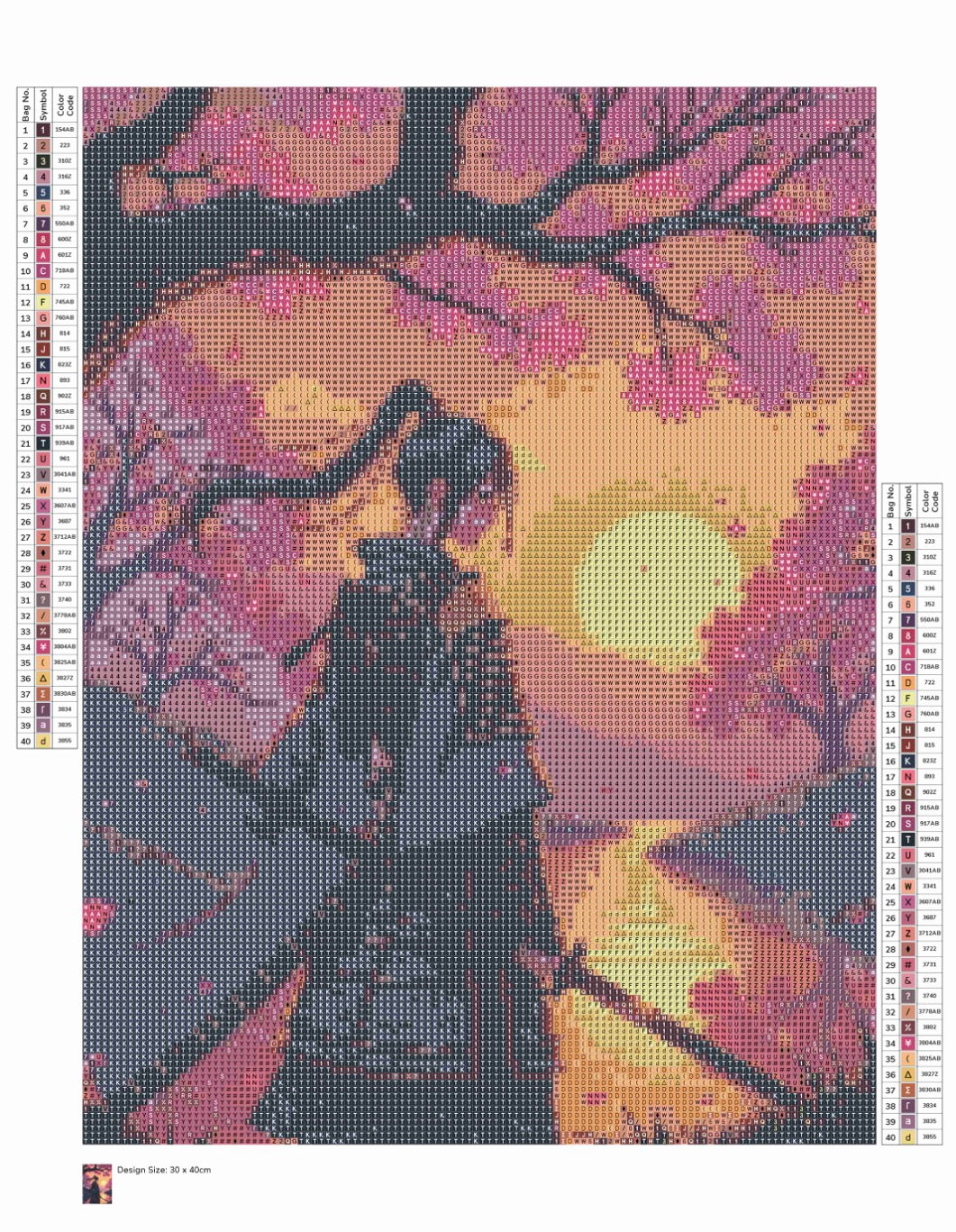 Toile Diamant Painting – Fille Samouraï Sakura, 30x40cm, Aurores Boréales