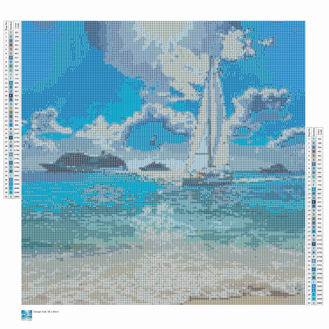 Diamant painting bateau ⛵️ 40x40 cm perles carrées 40 couleurs