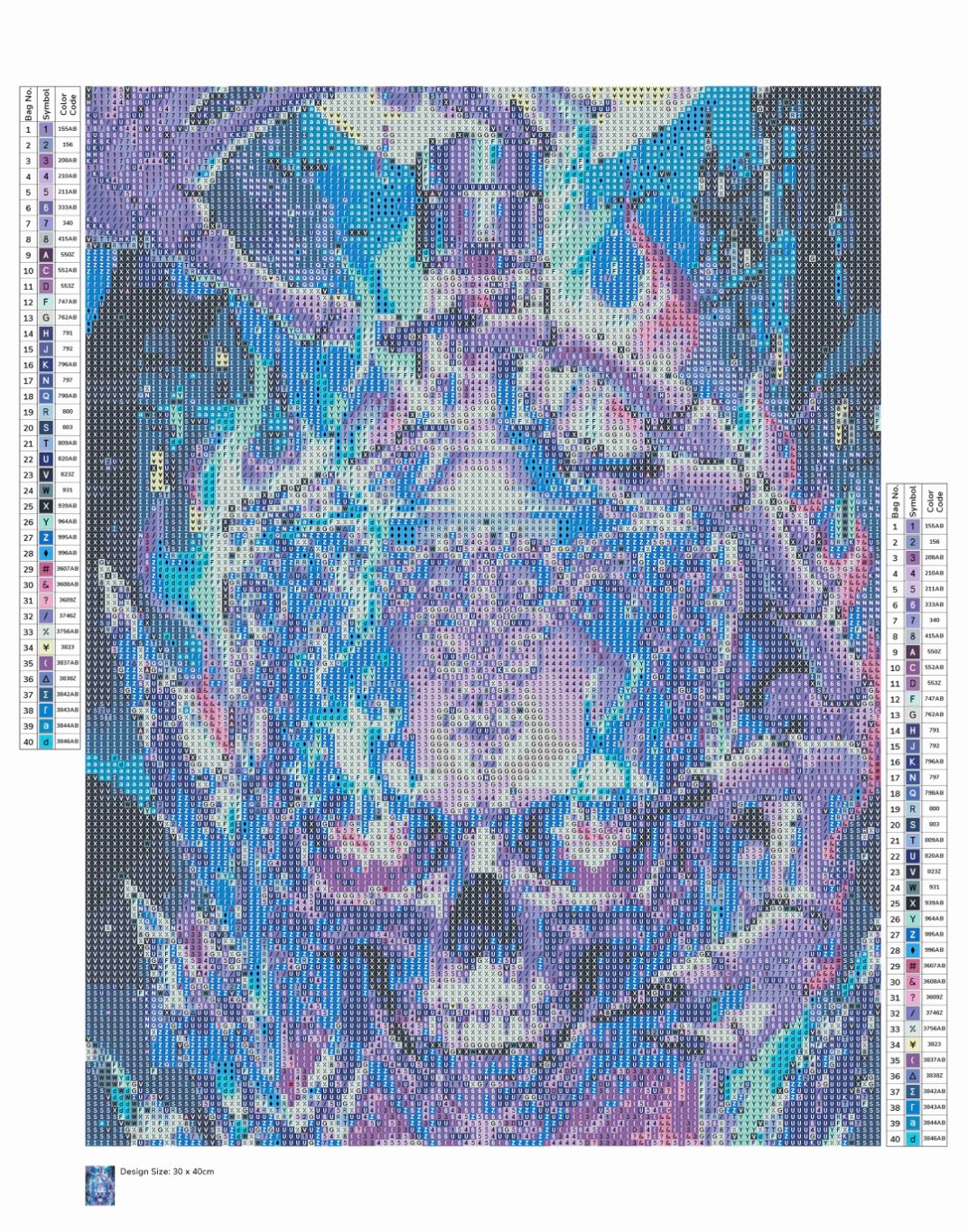 Tête de mort en pleine lune 🌝 30x40 cm à effets spéciaux perles carrées 40 couleurs