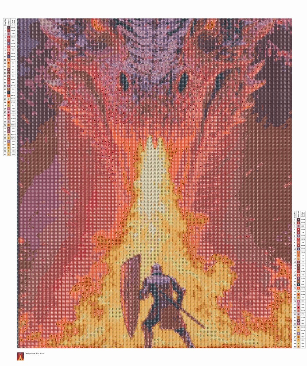 Toile dragon cracheur de feu 🔥 50x60 cm perles carrées à effets spéciaux