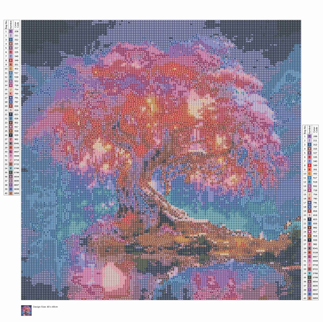 Toile Diamant Painting – Arbre Féerique Japonais Sakura, 40x40cm, Aurores Boréales