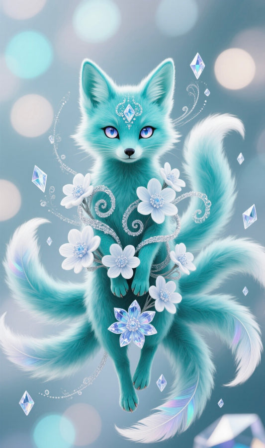 Petit renard bleu 🦊 série kitsune 20x25 cm et 30 couleurs aurores 16 couleurs aurore boréales