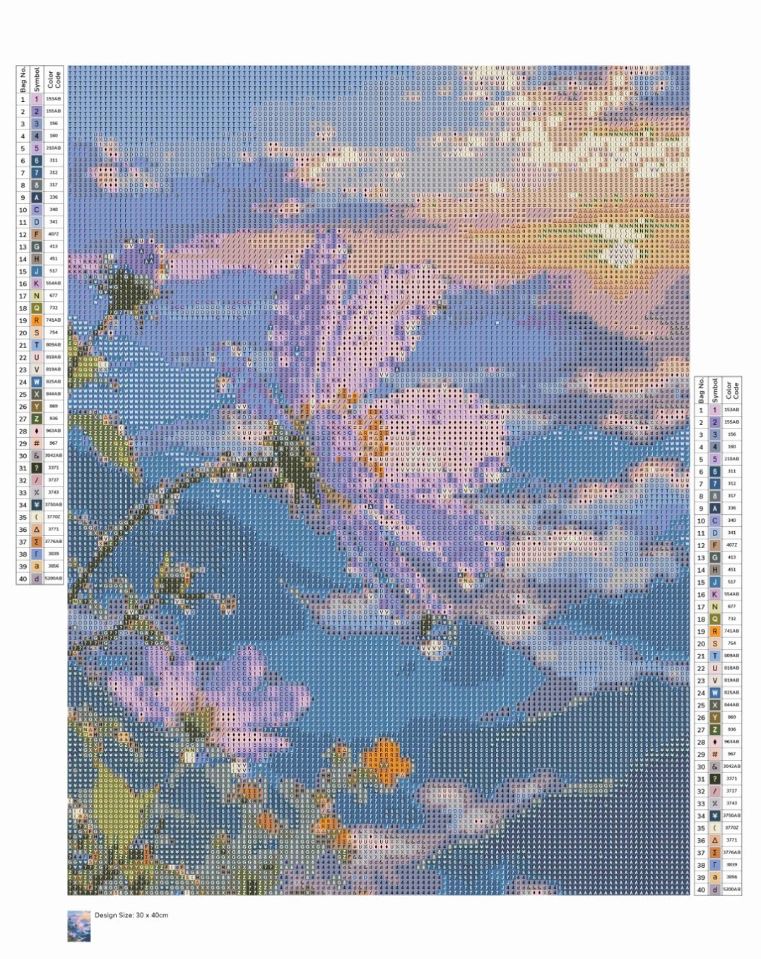 Rosée matinale fleurie 🌸 30x40cm perles carrés x40 couleurs dont 15 aurores boréales et 2 fairy dust ✨