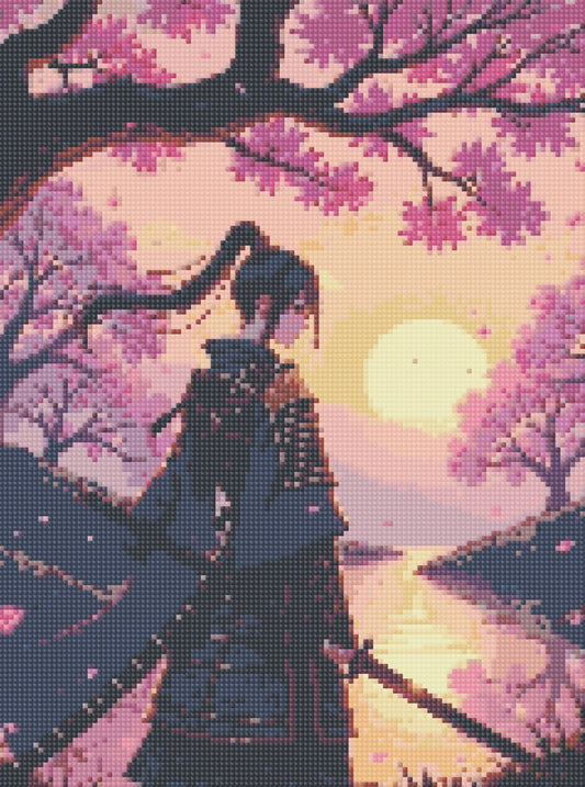 Toile Diamant Painting – Fille Samouraï Sakura, 30x40cm, Aurores Boréales
