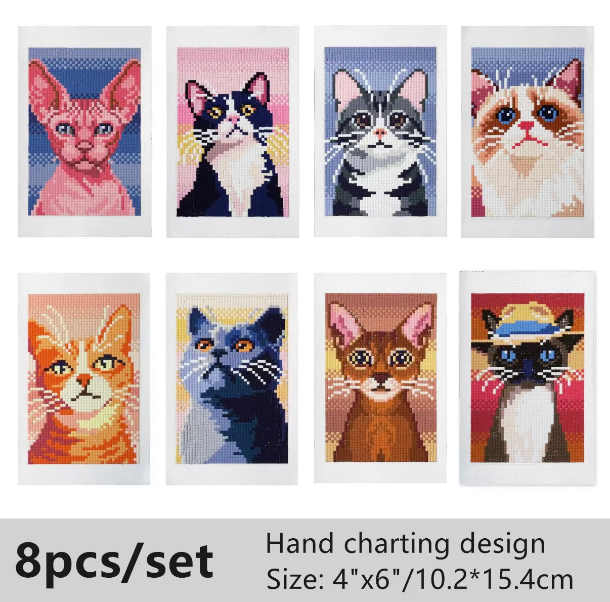 Toiles chats 11,5x15,5 cm🐈 en pack de 8 mini toiles