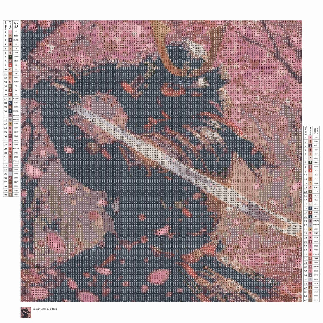 Toile Diamant Painting – Samaïraï Sakura, 40x40cm, Aurores Boréales