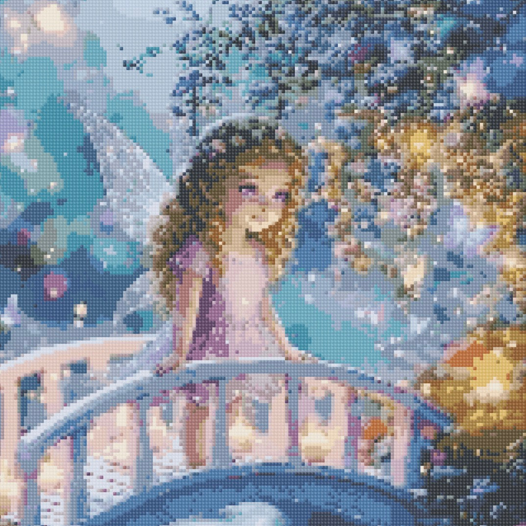 Diamant painting 40x40cm petite fille sur un pont 40 couleurs perles carrée fairy dust & Aurora ✨(brillantes) voir la description