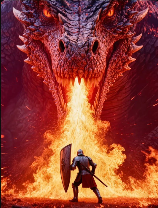 Toile dragon cracheur de feu 🔥 50x60 cm perles carrées à effets spéciaux